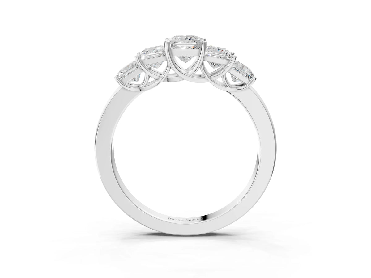 Silver Princess Cut Five-Stone Diamond Ring with Classic Prong Setting_15