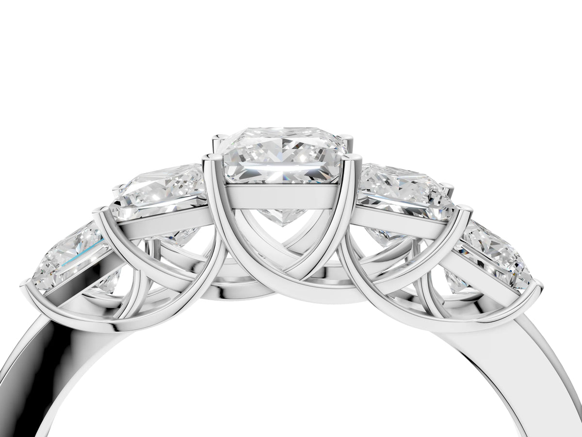 Silver Princess Cut Five-Stone Diamond Ring with Classic Prong Setting_16