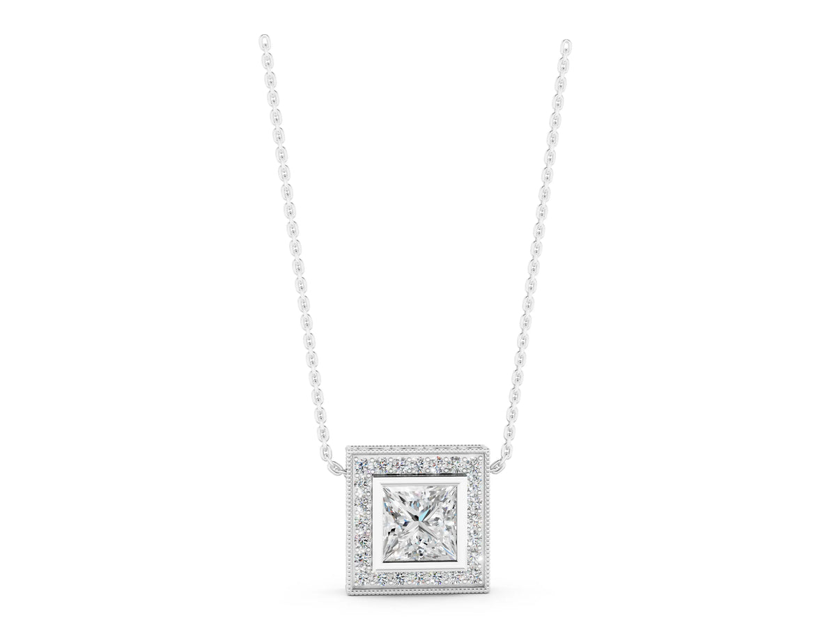 Silver Princess Cut Halo Bezel Pendant_3
