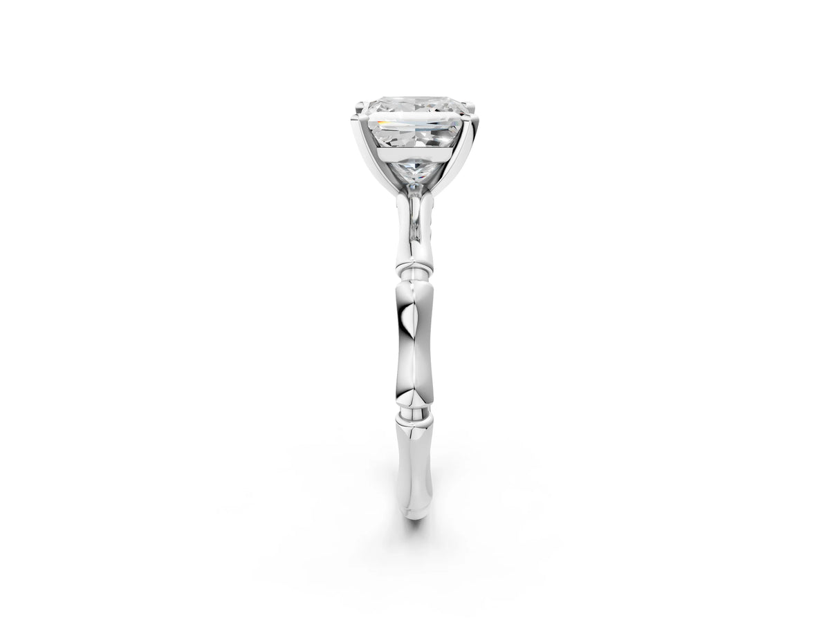 Silver Princess Cut Solitaire Diamond Ring with Bamboo Band and Four-Prong Setting_14