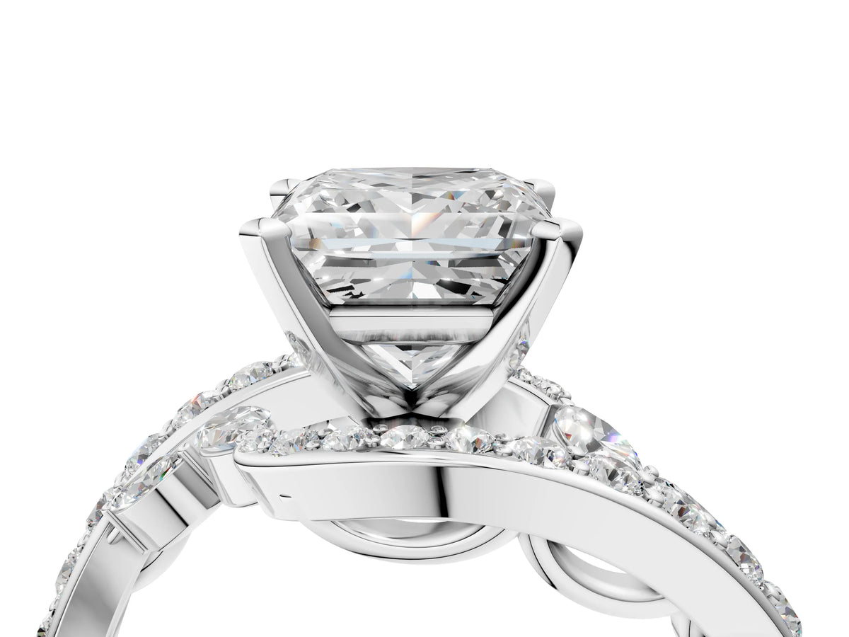 Silver Princess Cut Solitaire with Pavé Twist Band and Four-Prong Setting_10