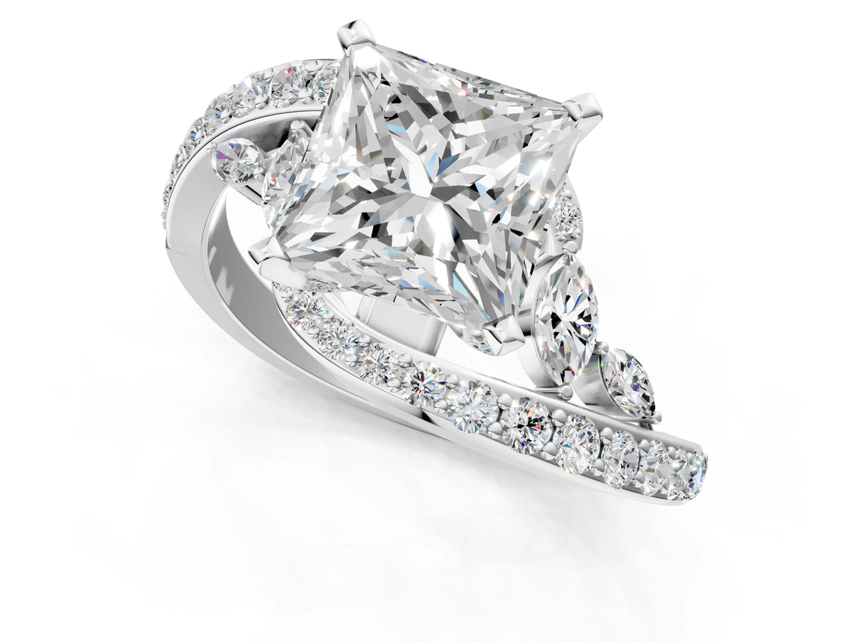 Silver Princess Cut Solitaire with Pavé Twist Band and Four-Prong Setting_7