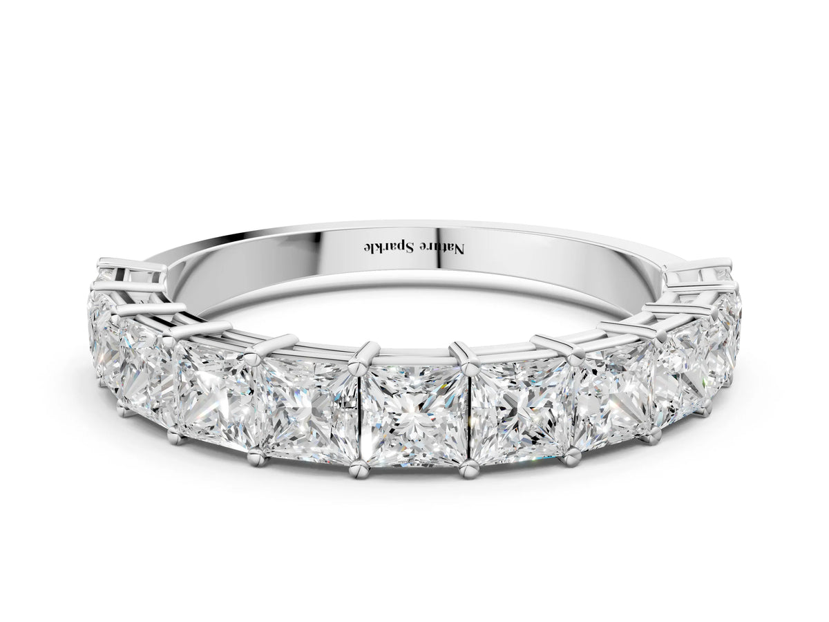 Silver Princess cut diamond Half Eternity Band with Shared Prong Setting_12