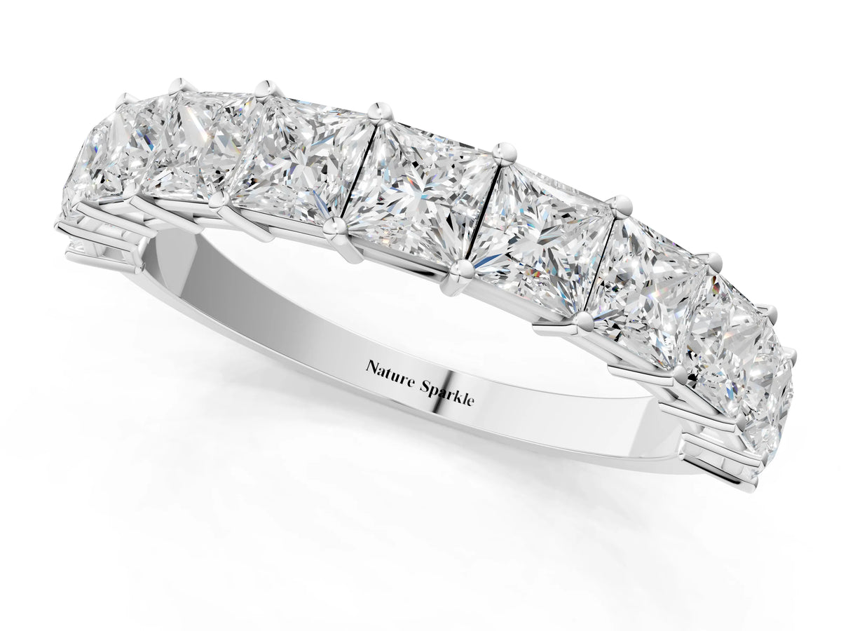 Silver Princess cut diamond Half Eternity Band with Shared Prong Setting_13