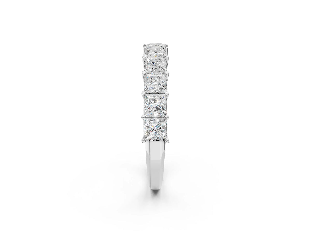 Silver Princess cut diamond Half Eternity Band with Shared Prong Setting_14