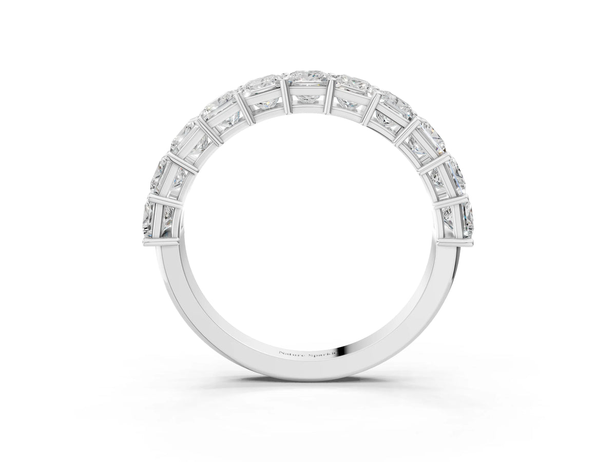 Silver Princess cut diamond Half Eternity Band with Shared Prong Setting_15
