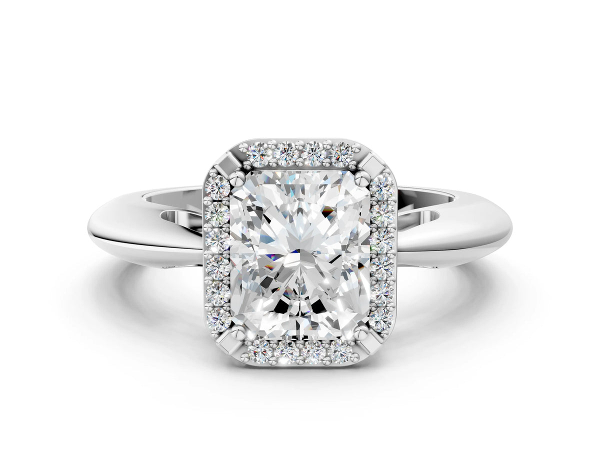 Silver Radiant Cut Cut Diamond Halo Engagement Ring with Split Shank and Four-Prong Setting_6