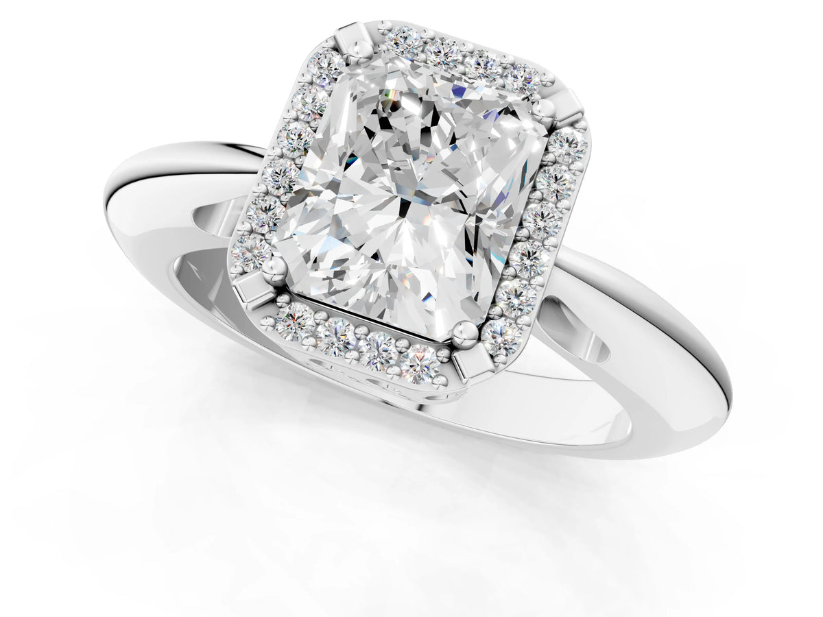 Silver Radiant Cut Cut Diamond Halo Engagement Ring with Split Shank and Four-Prong Setting_7