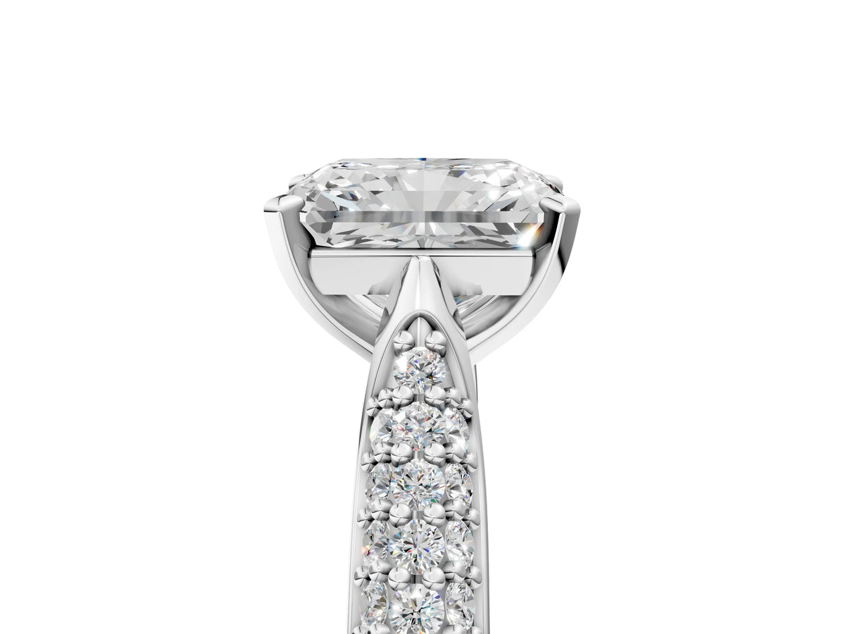 Silver Radiant Cut Diamond Solitaire Engagement Ring with Multi-Row Round Pavé Band and Prong Setting_11