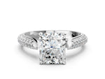 Silver Radiant Cut Diamond Solitaire Engagement Ring with Multi-Row Round Pavé Band and Prong Setting_6