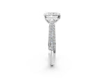 Silver Radiant Cut Diamond Solitaire Engagement Ring with Multi-Row Round Pavé Band and Prong Setting_8