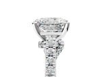 Silver Radiant Cut Diamond Solitaire Ring with Crossover Gallery and Round Pavé Band_11
