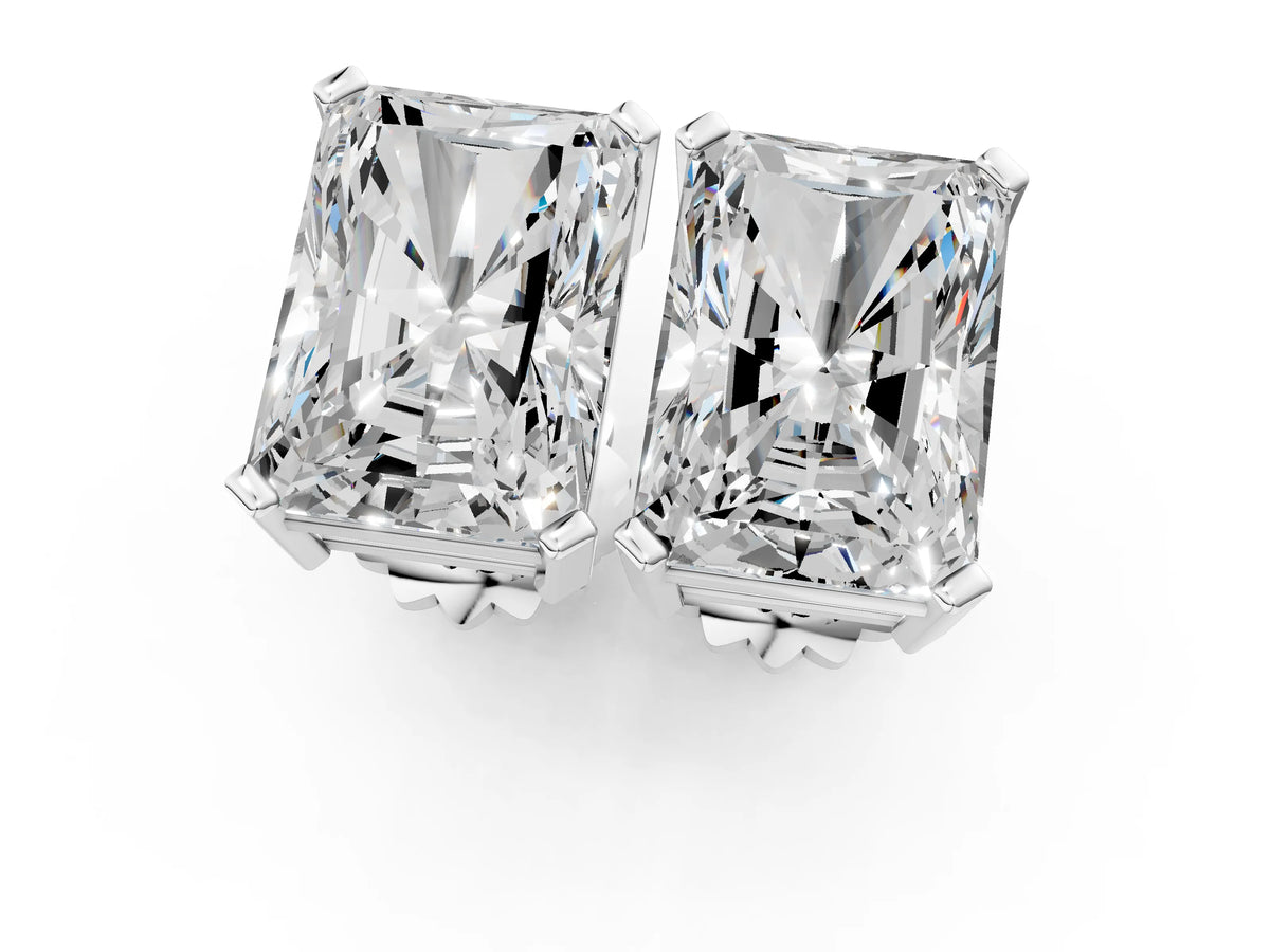 Silver Radiant Cut Diamond Stud Earrings_7