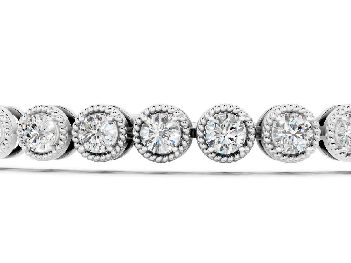 Silver Round Bezel-Set Diamond Tennis Bracelet with Adjustable Box Chain_1