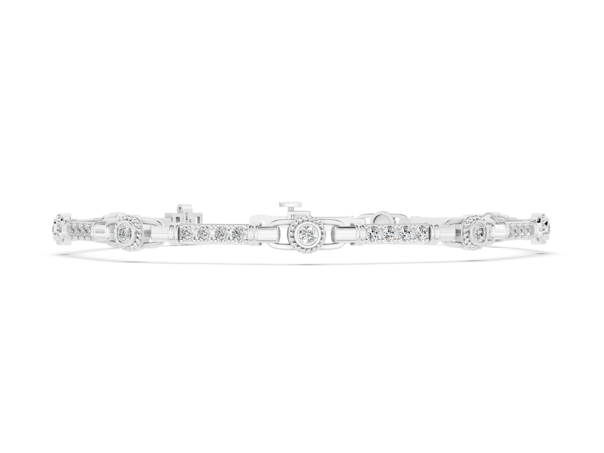 Silver Round Bezel-Set Diamond Tennis Bracelet with Pave Band_2