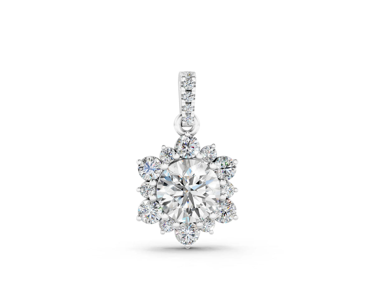 Silver Round Brilliant Cluster Diamond Pendant with Prong Setting_2