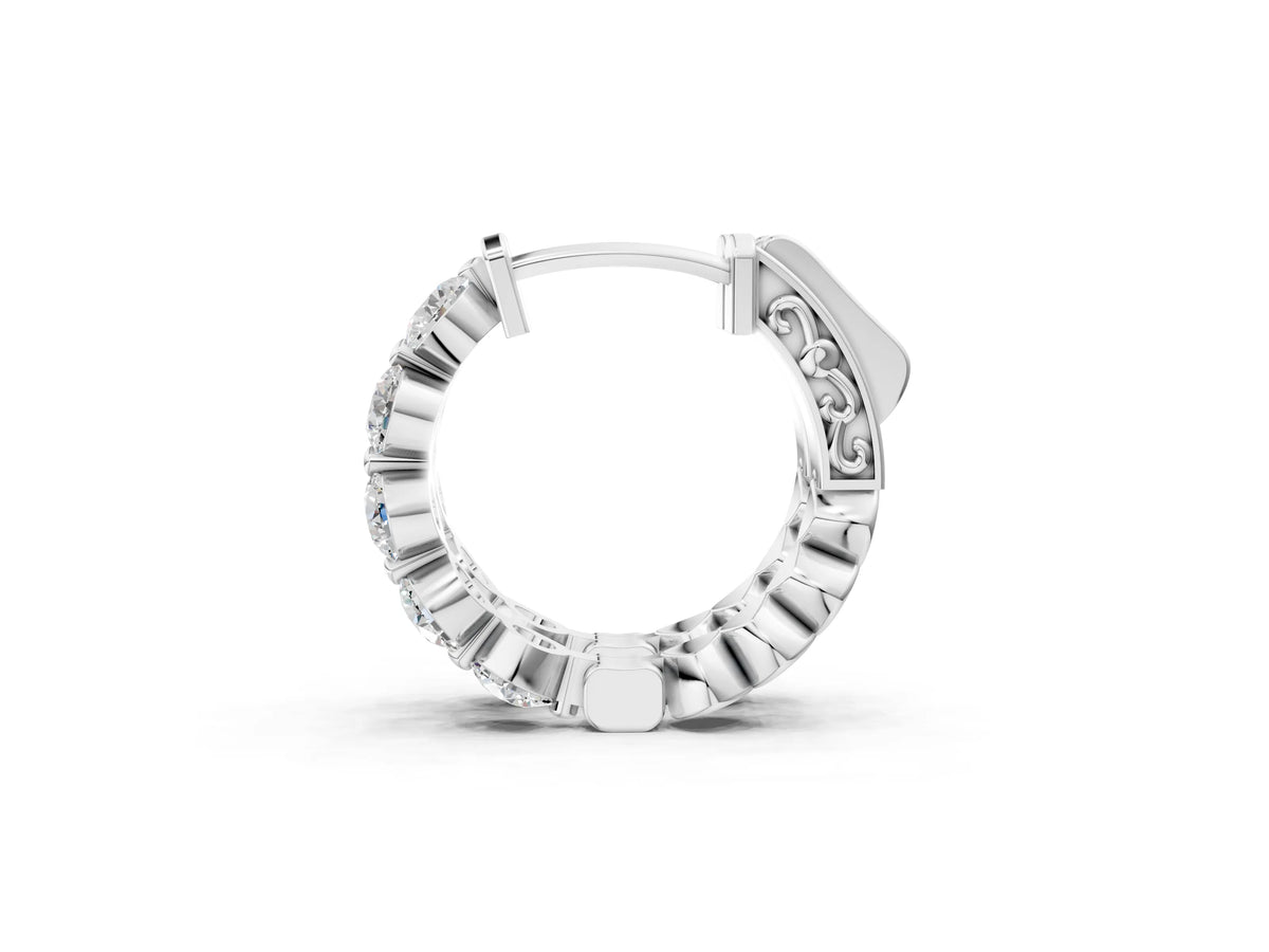 Silver Round Brilliant Diamond Inside-Out Hoop Earrings with Shared Prong Setting_3