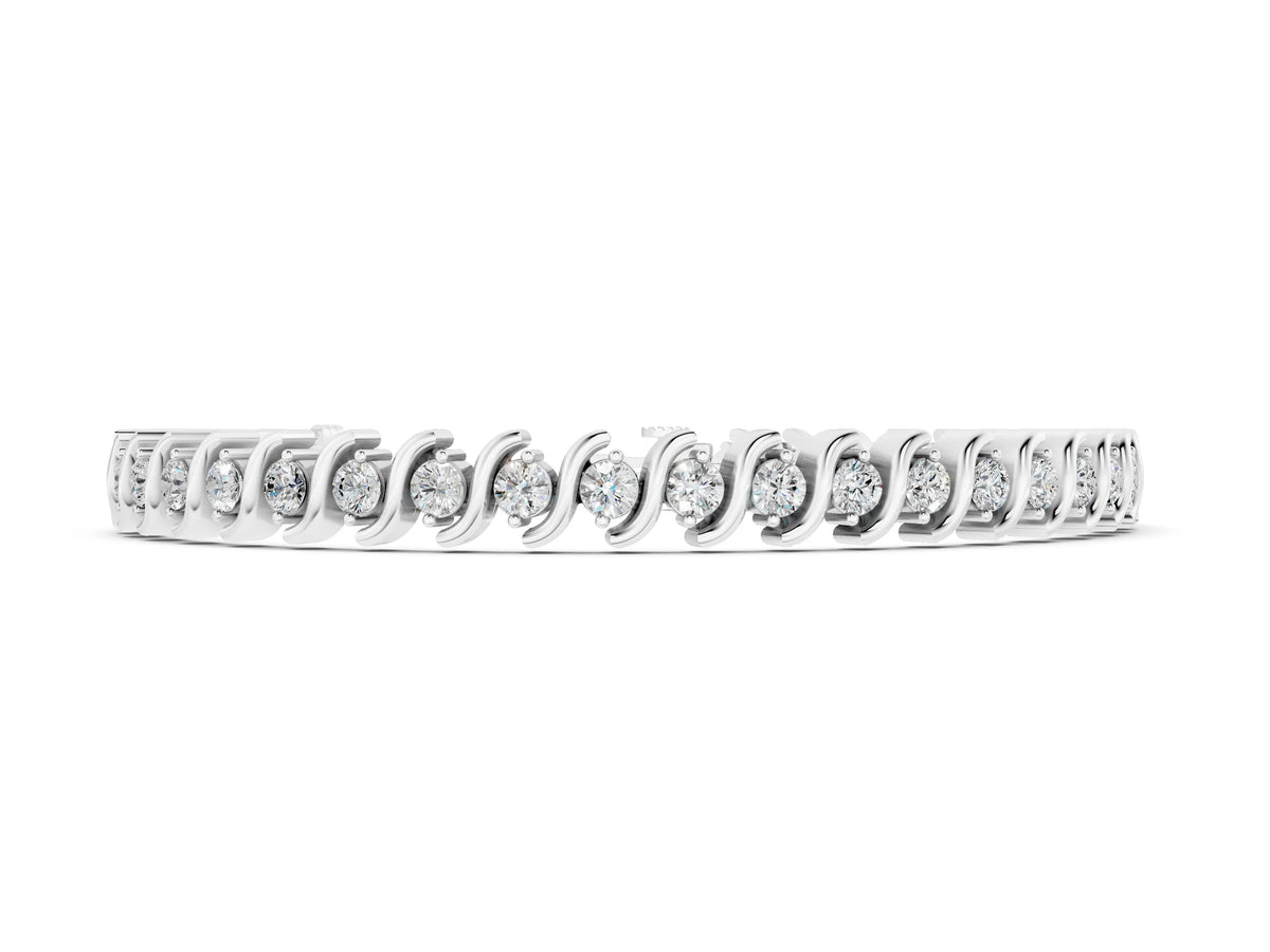 Silver Round Brilliant Diamond Tennis Bracelet with Channel Set S-Shaped Prong Setting_4