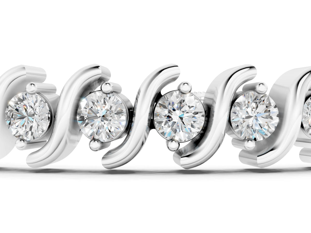 Silver Round Brilliant Diamond Tennis Bracelet with Channel Set S-Shaped Prong Setting_5