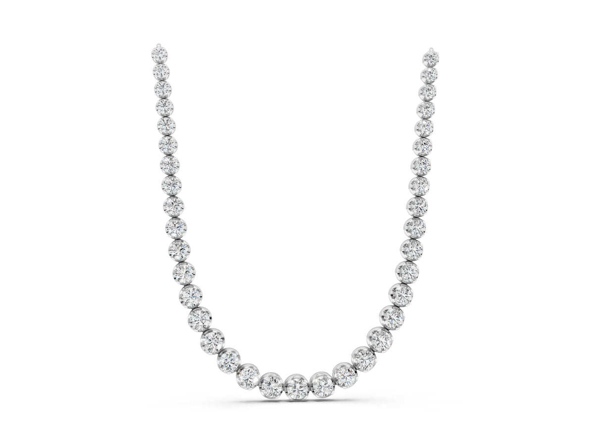 Silver Round Brilliant Diamond Tennis Necklace with Prong Setting_1