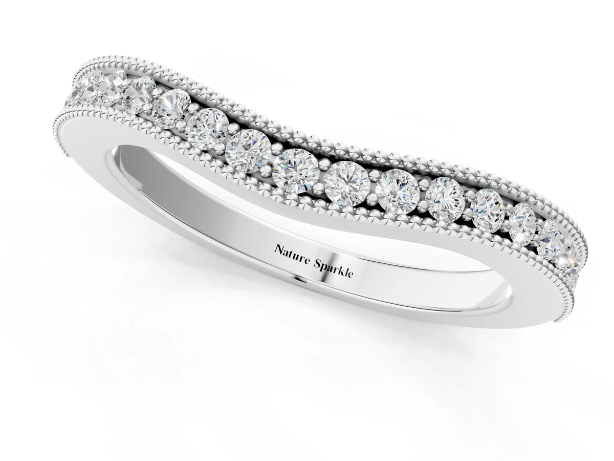 Silver Round Brilliant Milgrain Bezel Set Diamond Wave Band_12