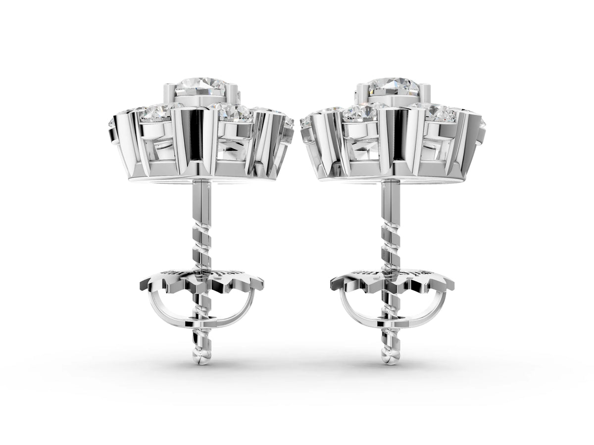 Silver Round Cluster Diamond Stud Earrings with Prong Setting_2