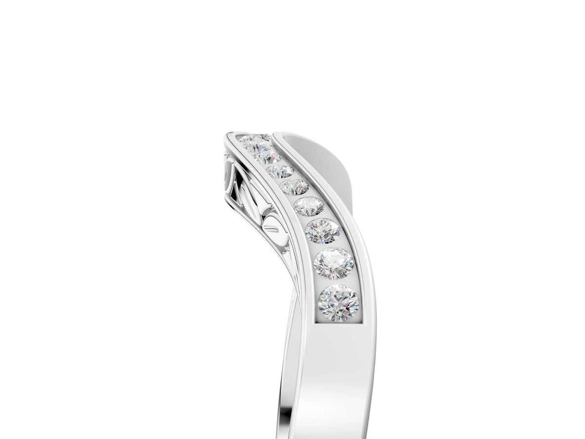 Silver Round Cut Channel Set Wave Band with Pavé Setting_17