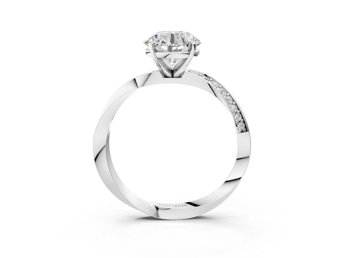 Silver Round Cut Diamond Engagement Ring with Side Stone Accents and Four-Prong Setting_9
