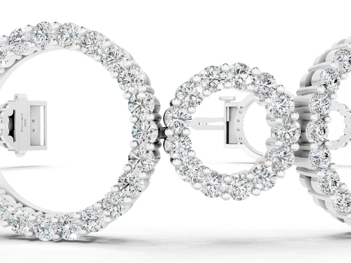 Silver Round Cut Diamond Halo Circle Link Bracelet with Pave Setting_5