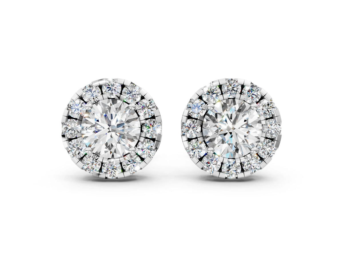 Silver Round Cut Diamond Halo Stud Earrings_6