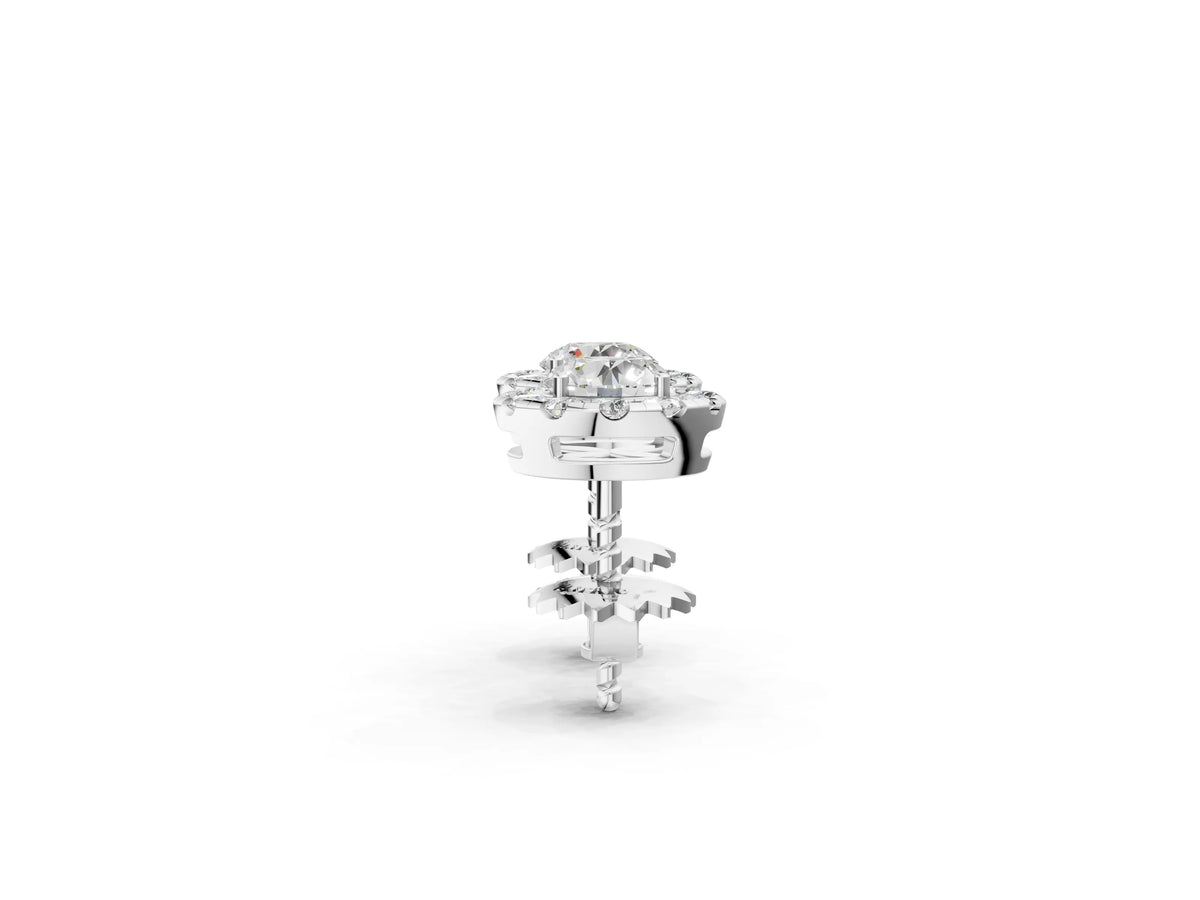 Silver Round Cut Diamond Halo Stud Earrings_8
