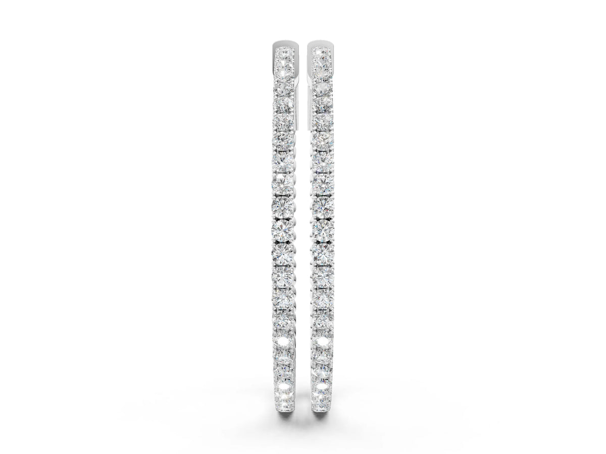 Silver Round Cut Diamond Hoop Earrings with Pavé Setting and Prong Set Stones_2