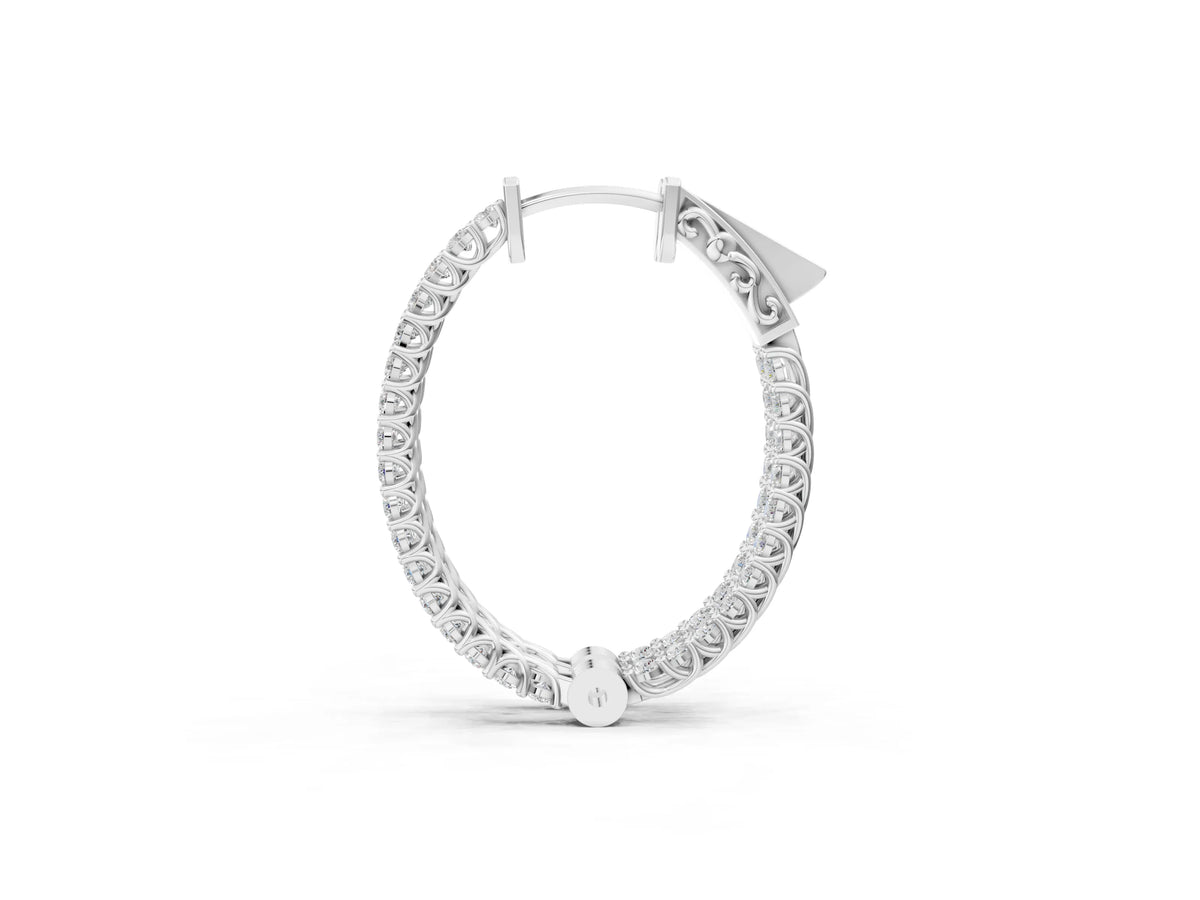 Silver Round Cut Diamond Inside-Out Hoop Earrings in White Gold with Prong Setting_3