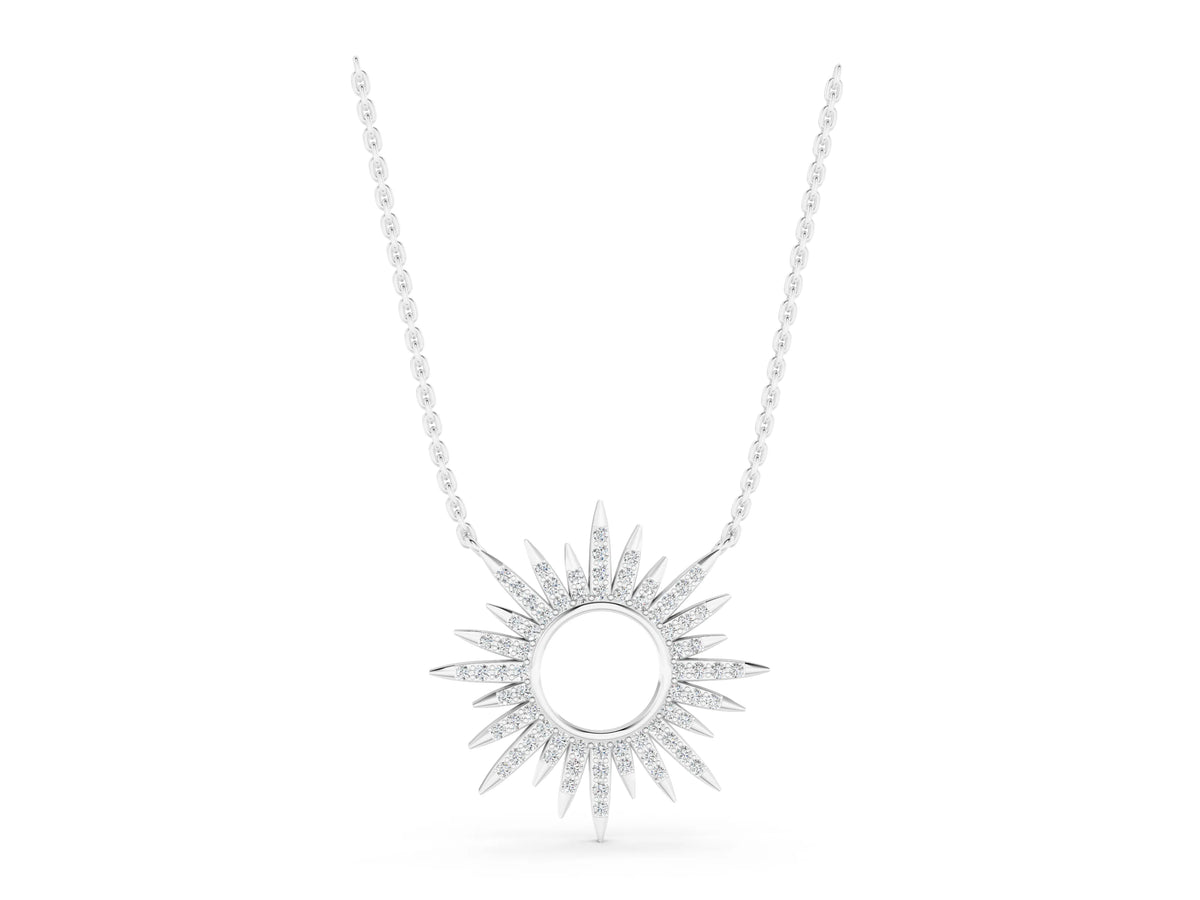 Silver Round Cut Diamond Sunburst Pendant with Pavé Setting_3