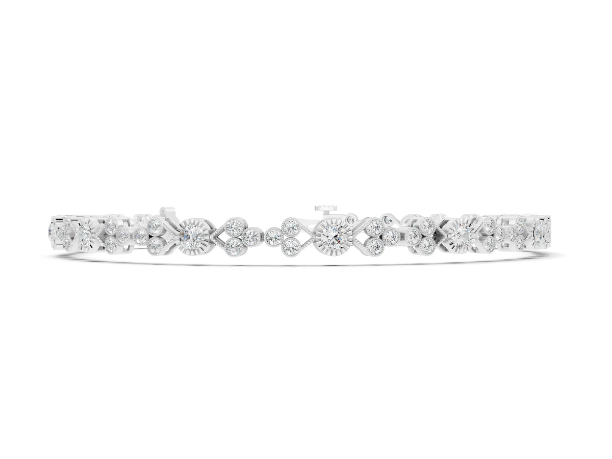 Silver Round Cut Diamond Tennis Bracelet with Bezel Setting and Milgrain Band_2