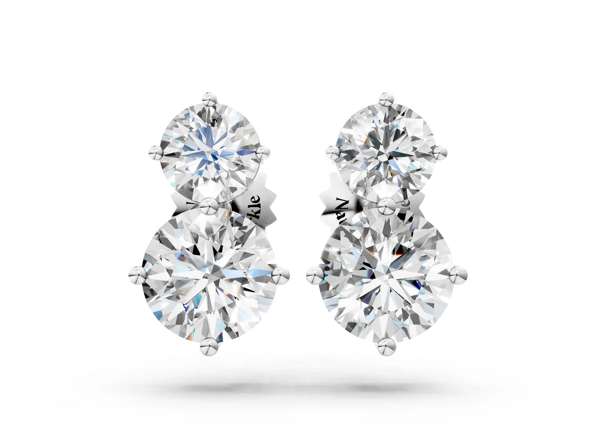 Silver Round Cut Diamond Two Stone Stud Earrings_2
