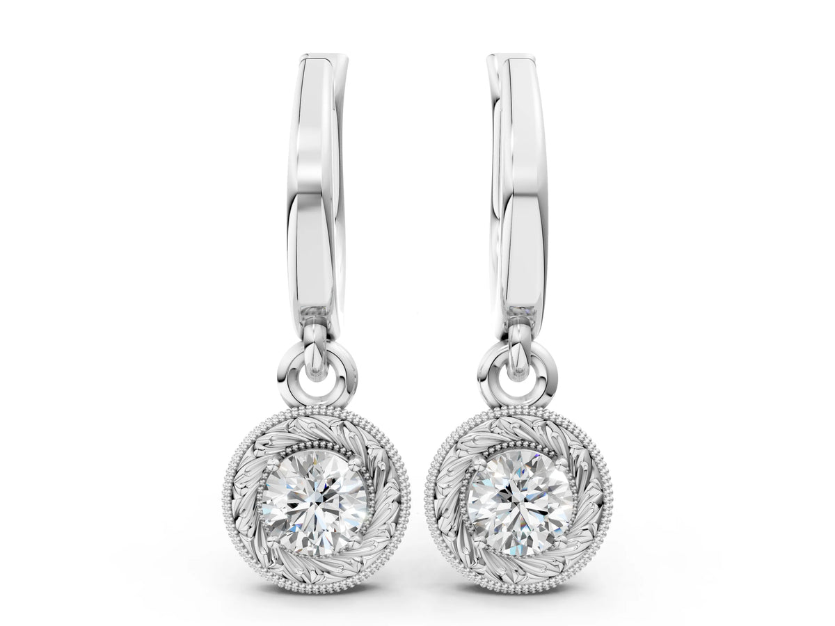 Silver Round Cut Milgrain Bezel Set Leverback Earrings_3
