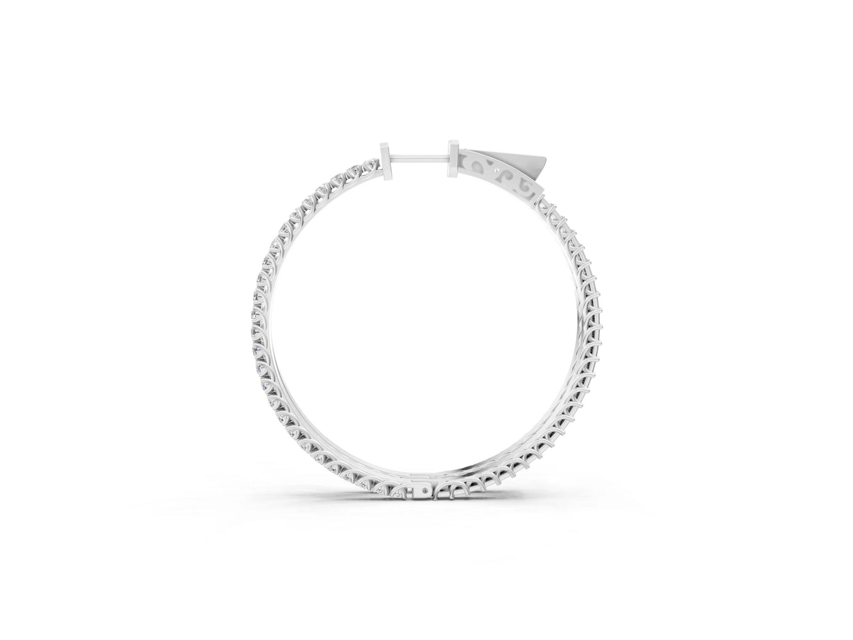 Silver Round Cut Pave Diamond Hoop Earrings with Prong Setting_3