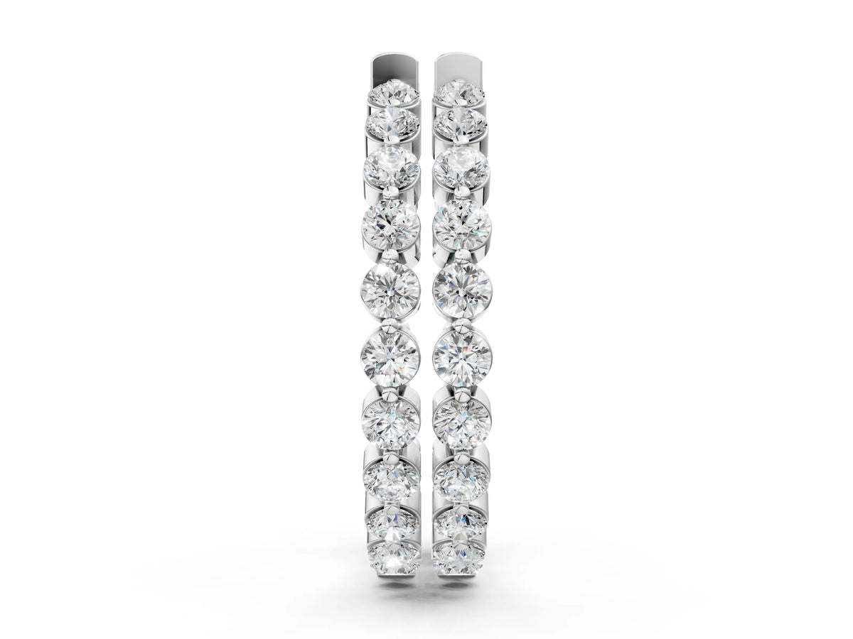 Silver Round Cut Prong Set Diamond Hoop Earrings_2