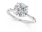 Silver Round Cut Solitaire Diamond Ring with Bamboo Band and Four-Prong Setting_49
