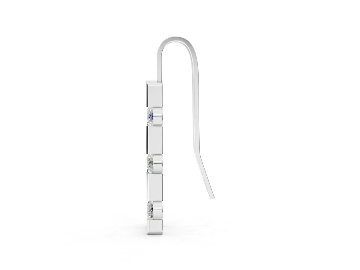 Silver Round Diamond Bar Drop Earrings with Bezel Setting_3