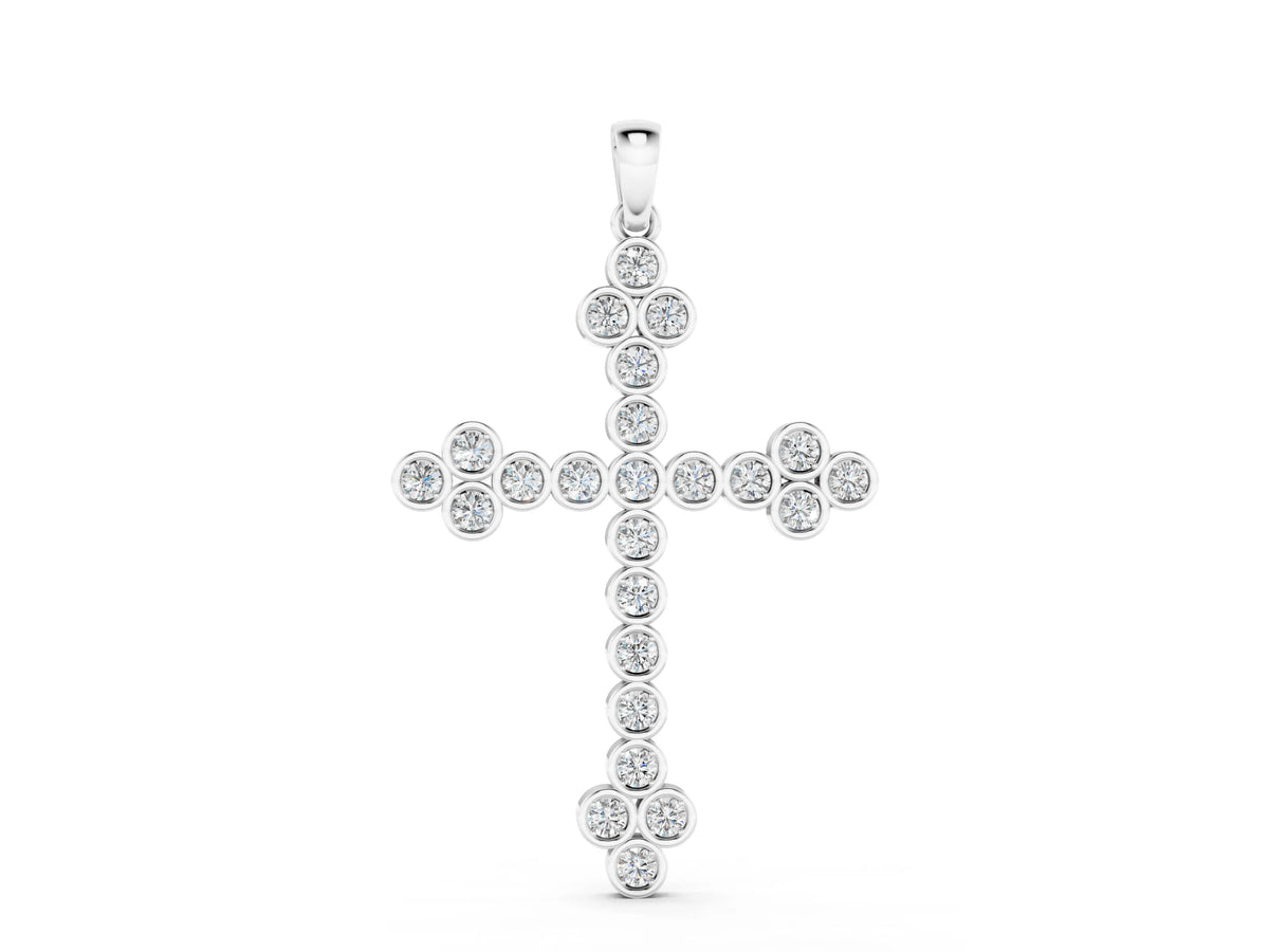Silver Round Diamond Bezel Set Cross Pendant_2