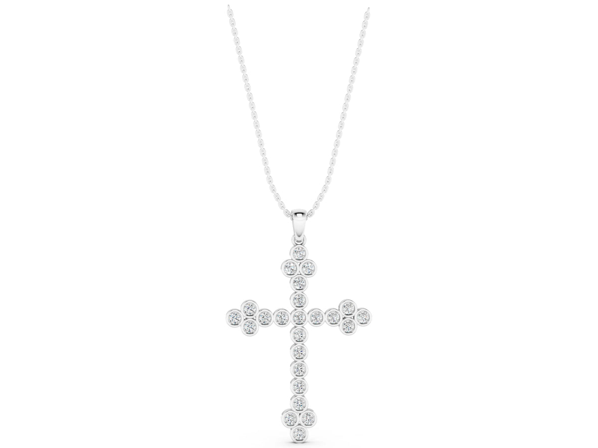 Silver Round Diamond Bezel Set Cross Pendant_3