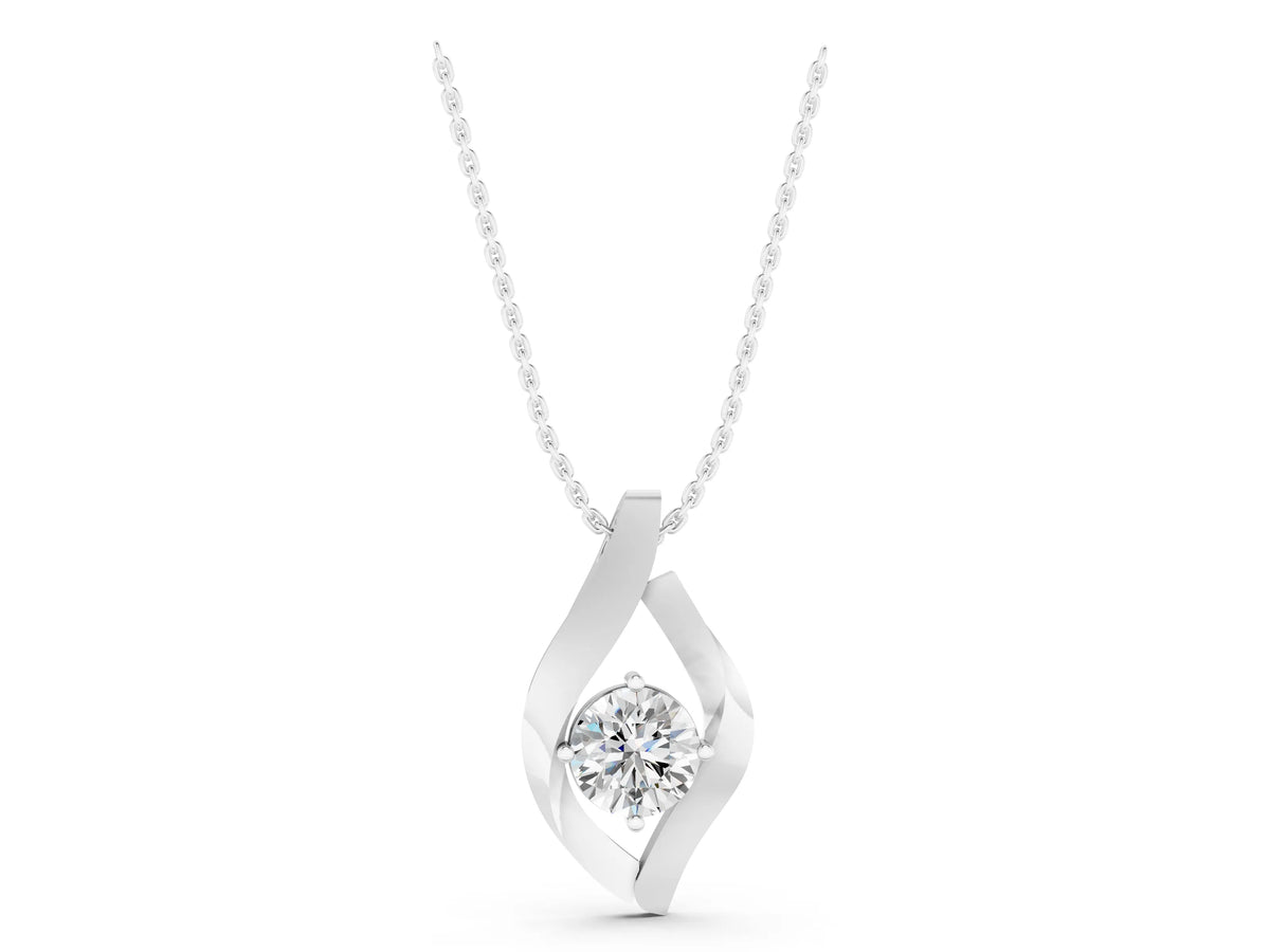 Silver Round Diamond Bezel-Set Leaf Pendant_5