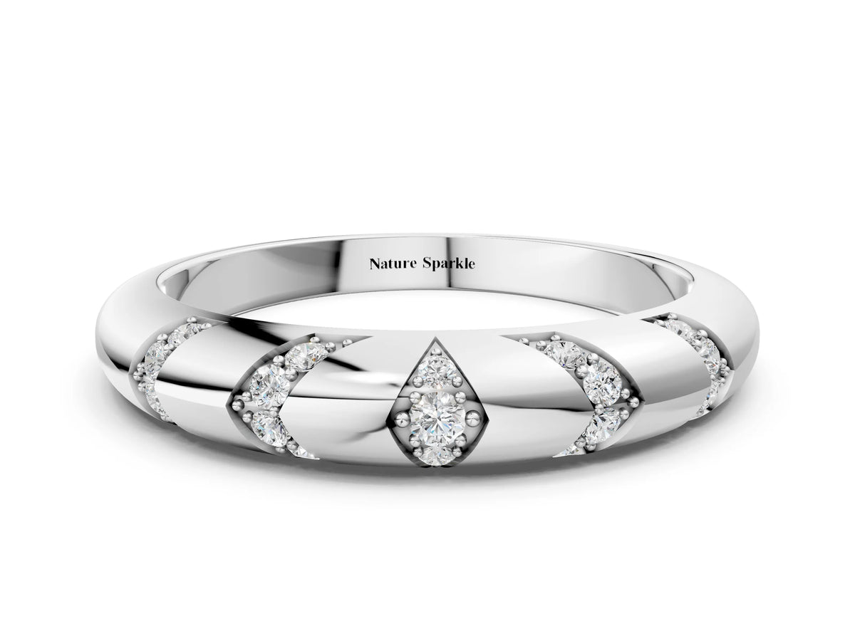 Silver Round Diamond Channel Set Curved Band with Bezel Setting_12