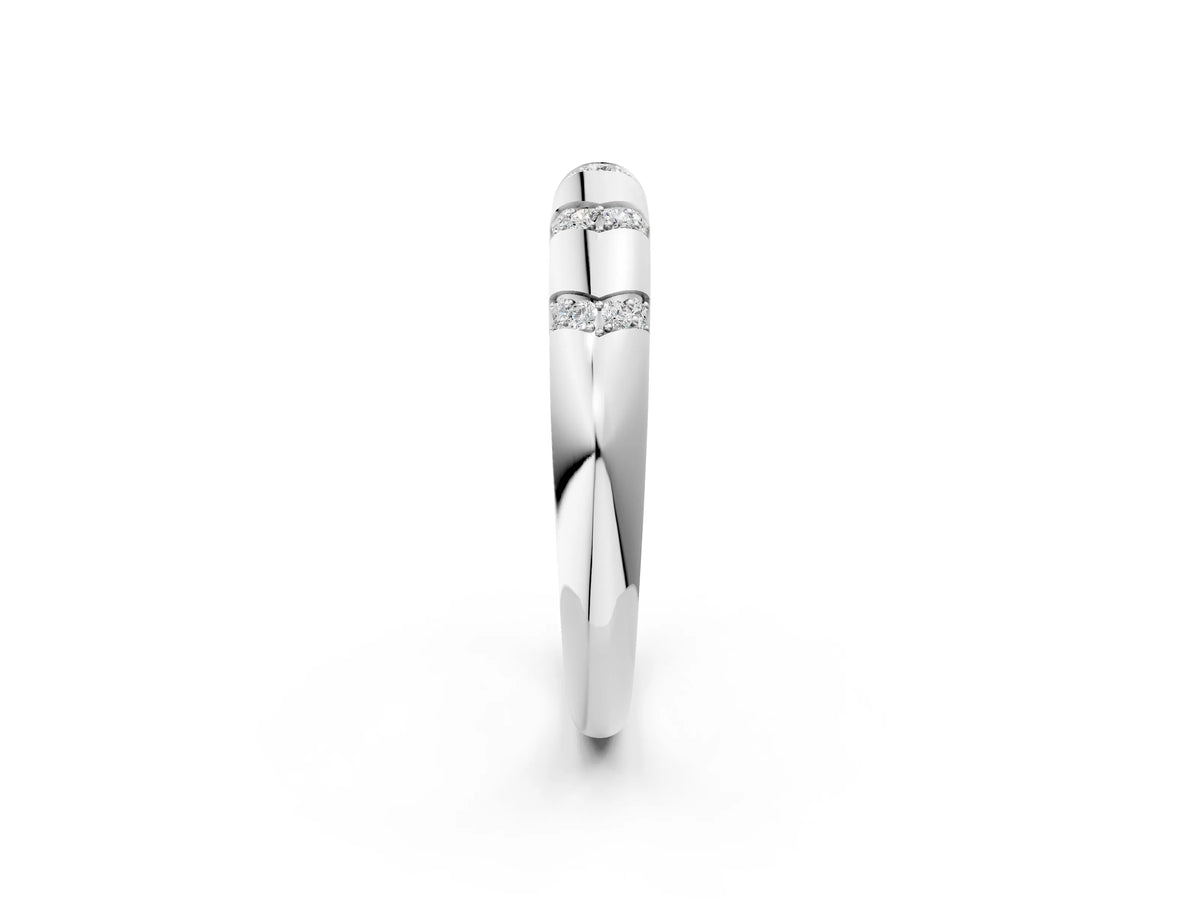 Silver Round Diamond Channel Set Curved Band with Bezel Setting_14