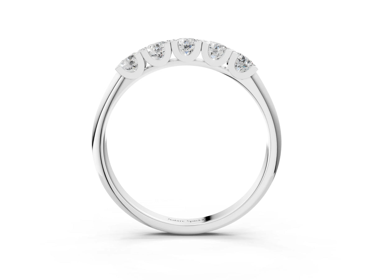 Silver Round Diamond Channel Set Half Eternity Band with Shared Prong Setting_15