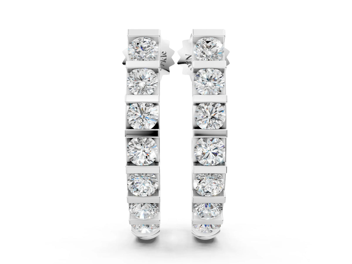 Silver Round Diamond Channel-Set Hoop Earrings with Bar Prong Setting_2