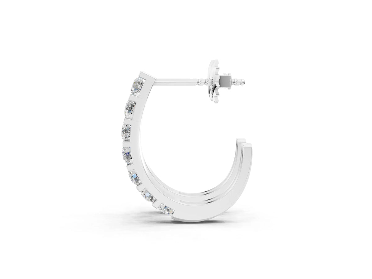 Silver Round Diamond Channel-Set Hoop Earrings with Bar Prong Setting_3