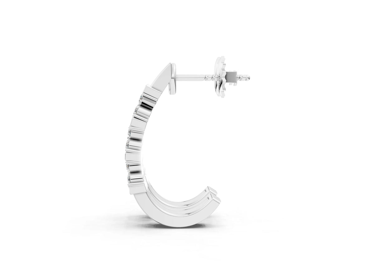 Silver Round Diamond Channel-Set Hoop Earrings with Four-Prong Setting_5